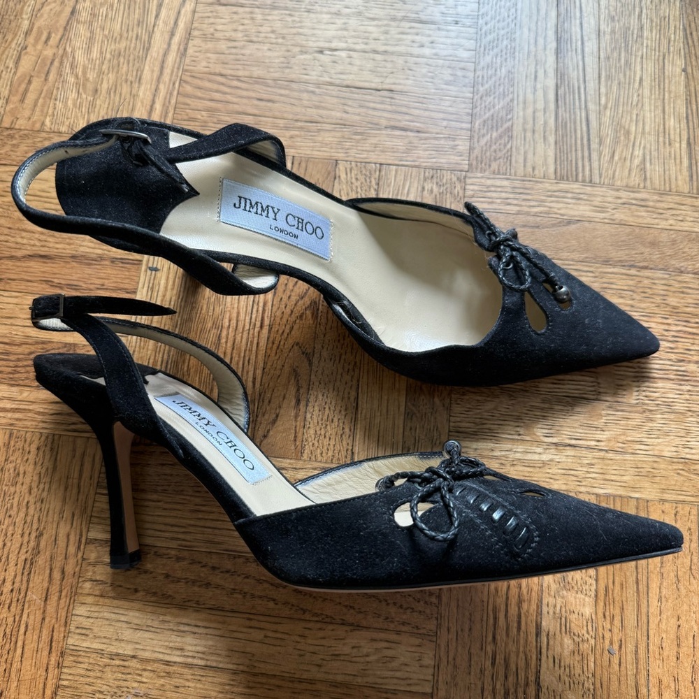 Jimmy Choo Black Suede Heels with Bow Detail - Picture 3 of 5